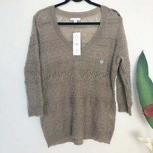 NY & CO Brown Mohair Fuzzy Boho Cutout Sweater NWT